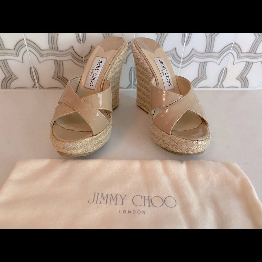 Jimmy Choo Phyllis Wedge Espadrille - Nude Patent